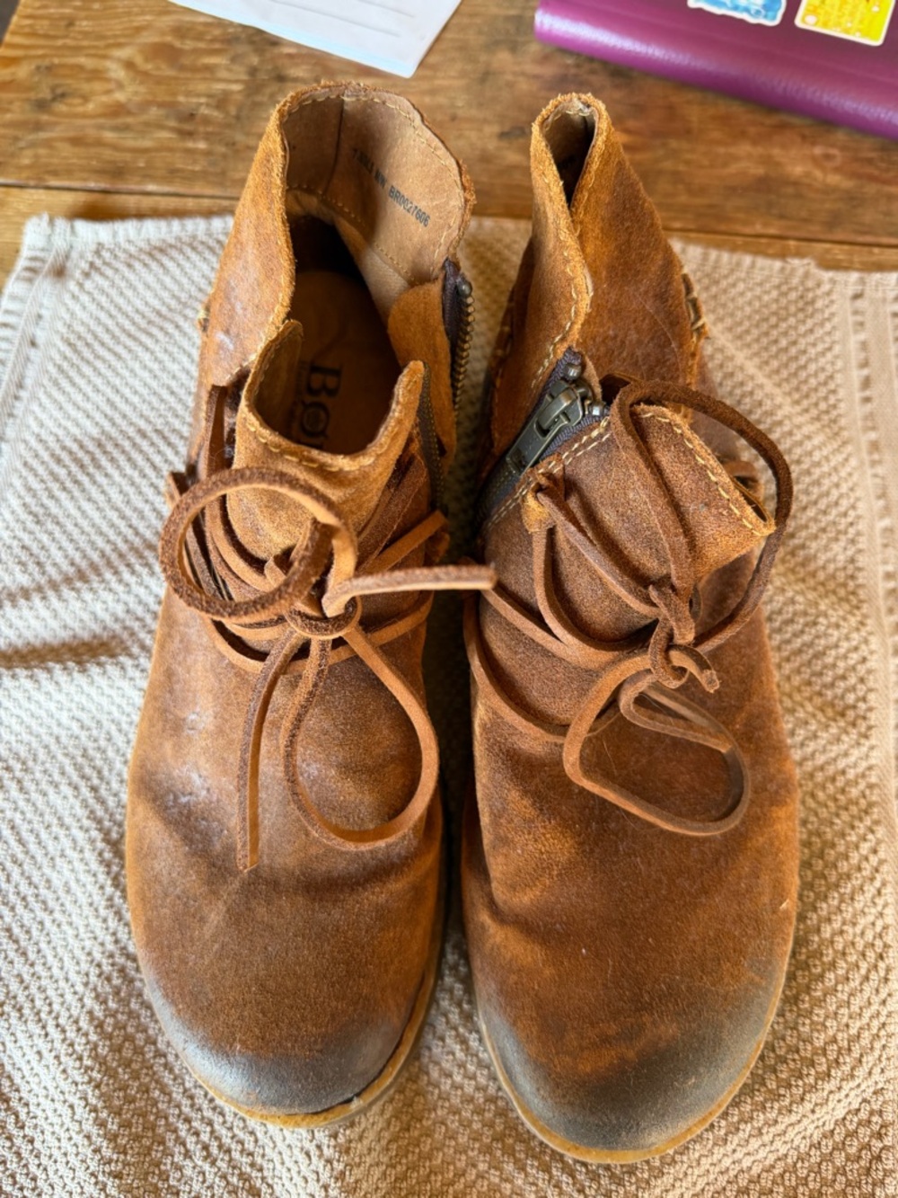 Born Brown Suede Ankle Booties - Lace & Side Zip